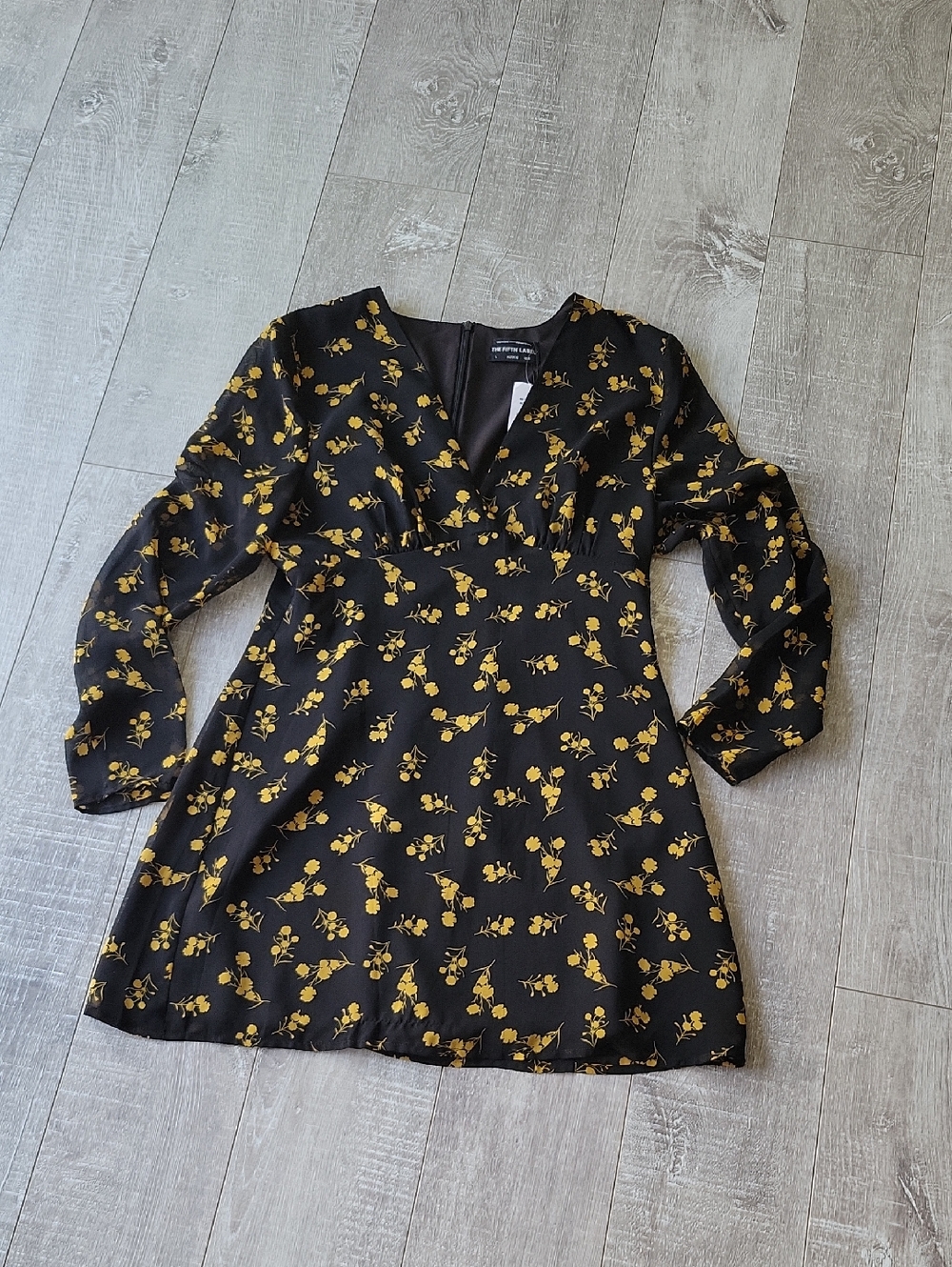 The Fifth Label Black Mini Dress with Mustard Floral Print